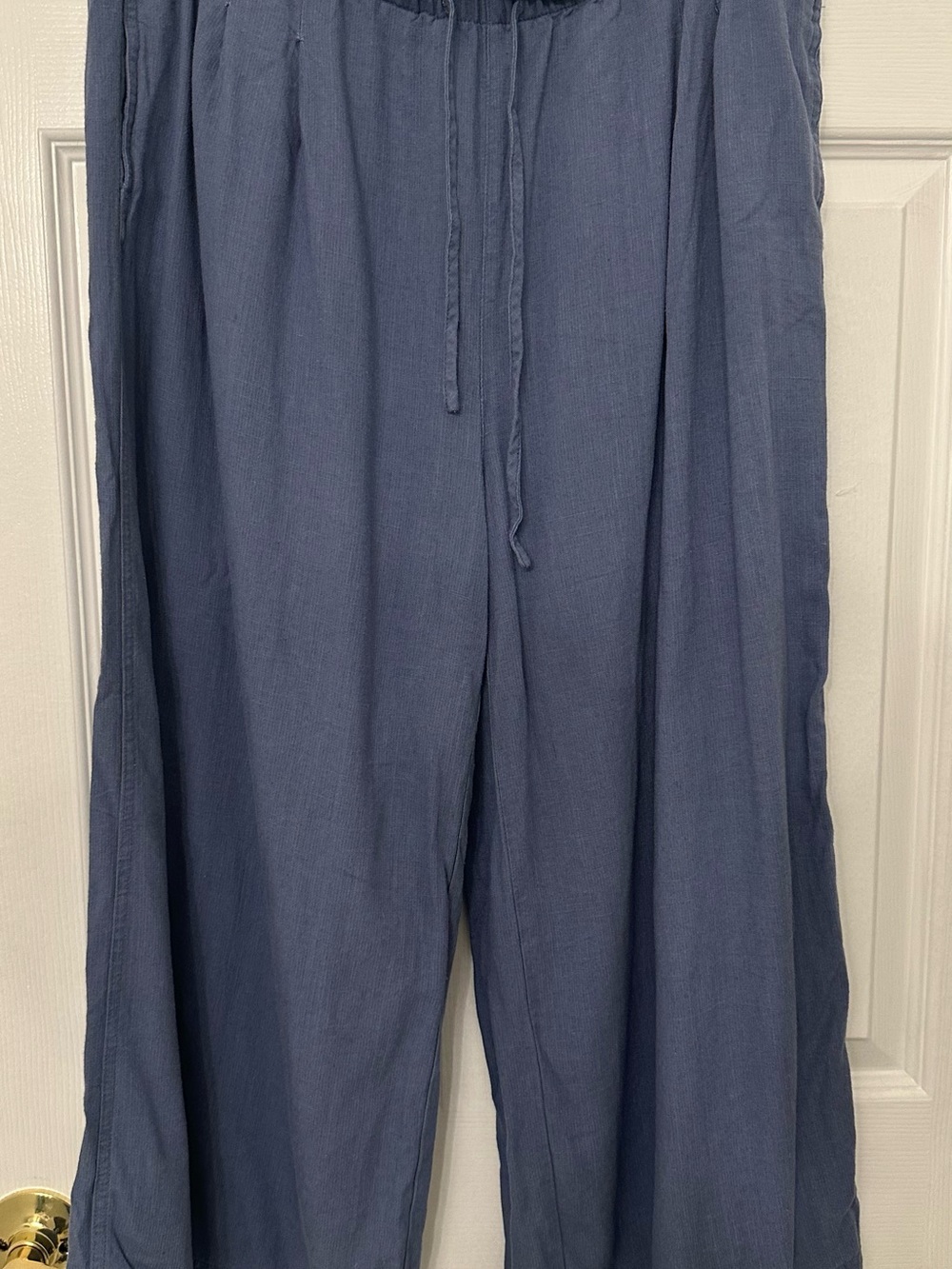 Umgee USA Plus Size‎ 2XL Blue Linen Blend Wide Leg Crop Pants Paperbag Waist